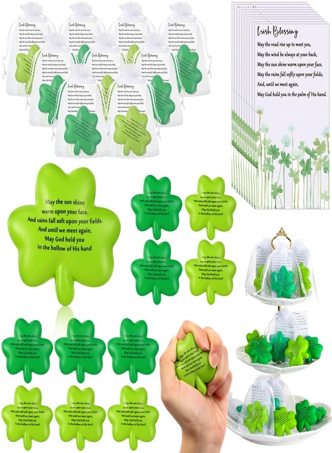 Simgoing 150 Pcs St. Patrick's Day Gift Set 50 Pcs Shamrock Stress Ball, Blessing Card and Organza Bag, Clover Squeeze Relief Toy Irish Festivals Party - Image 1